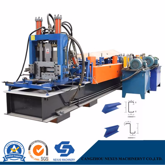 Cuz Interchange Steel Channel Purlin Cold Roll Forming Machine Metal C Z Purline Roll Former Machinery with Post-Cutting System